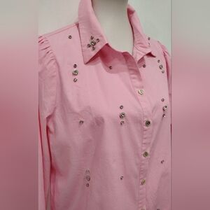 PINK COTTON BLOUSE WITH RHINESTONES